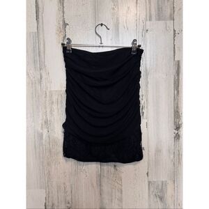 Windsor Privy Black Ruched Lace Mini Skirt | Bodycon Dressy Club Skirt Size Medi